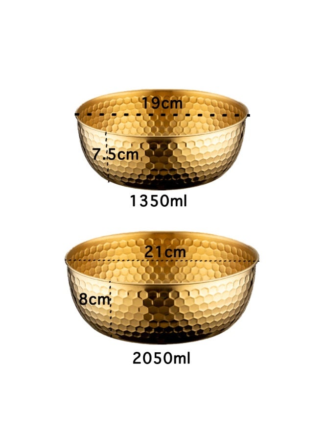 2 Pcs Gold Stainless Steel Mixing Bowls – Metal Salad Serving Bowls for Fruit, Cereal, Soup, Cooking, Baking – Nesting Kitchen Prep Bowls (Gold, 21cm + 19cm) - Image 2