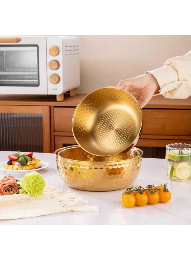 2 Pcs Gold Stainless Steel Mixing Bowls – Metal Salad Serving Bowls for Fruit, Cereal, Soup, Cooking, Baking – Nesting Kitchen Prep Bowls (Gold, 21cm + 19cm) - Image 3