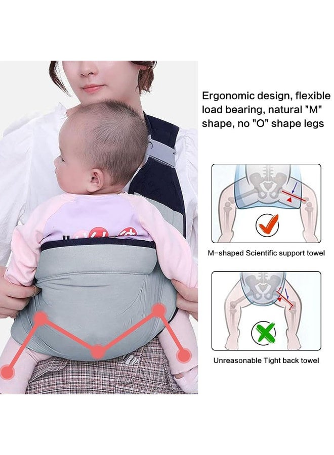 JZS Baby Sling Carrier, Adjustable Baby Holder Carrier Half Wrapped Sling Hip Carrier One Shoulder Labor-Saving for Newborn to Toddler Up to 45lbs(Grey) - Image 5