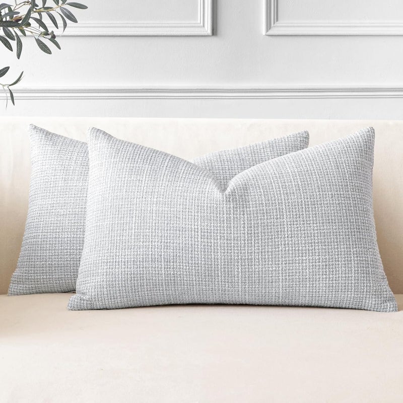 Otostar Pack of 2 Throw Pillow Covers 12x20 Inch Linen Blue Grey Pillowcases Farmhouse Decorative Solid Pillow Covers 30x50 cm Lumbar Cushion Case for Home Decor Sofa Couch Bed (Blue Grey) - Image 1