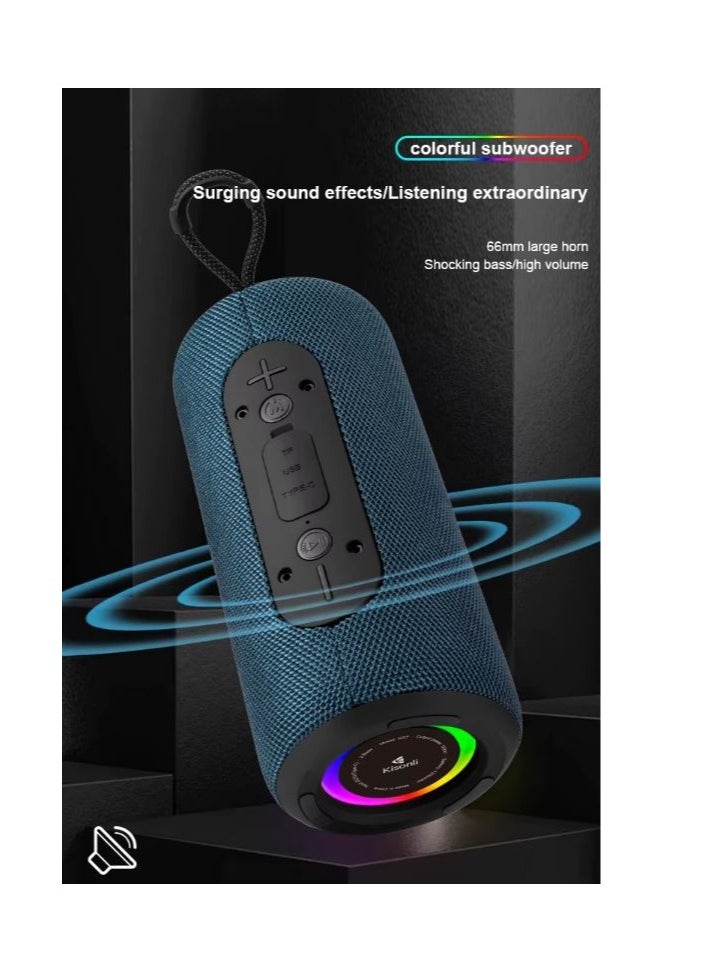 Kisonli Premium Q27Stereo Super Bass RGB 10W Portable Speaker, 1800mAh (3-8 Hr), Built-In Calling MIC, AUX-USB/TF/FM - Blue
