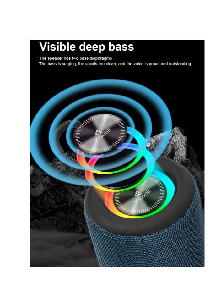 Kisonli Premium Q27Stereo Super Bass RGB 10W Portable Speaker, 1800mAh (3-8 Hr), Built-In Calling MIC, AUX-USB/TF/FM - Blue