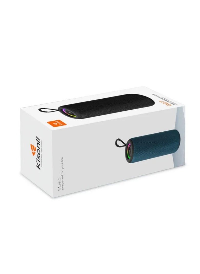 Kisonli Premium Q27Stereo Super Bass RGB 10W Portable Speaker, 1800mAh (3-8 Hr), Built-In Calling MIC, AUX-USB/TF/FM - Blue
