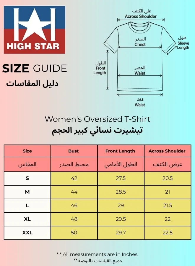 HIGH STAR Red Women's Red 100% Cotton Printed Oversized T-Shirt for Women | Best Price UAE