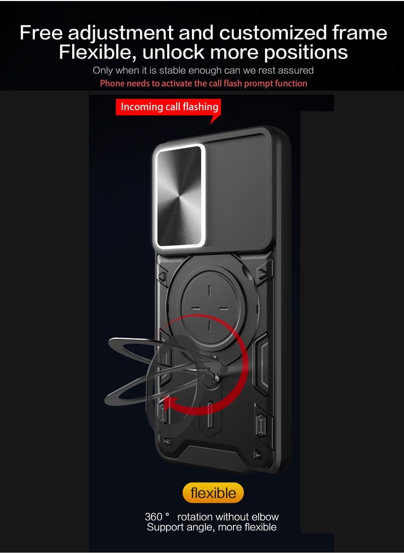 Generic Case Cover for Infinix Smart 9 / 9HD / Hot50i, Slide Camera Lens Cover, 360°Rotating Kickstand Ring, Bumper Shockproof Phone Case，Compatible with Car Magnetic Mount Mobile Phone Case For Infinix Smart 9 / Hot50i Black  - Image 2