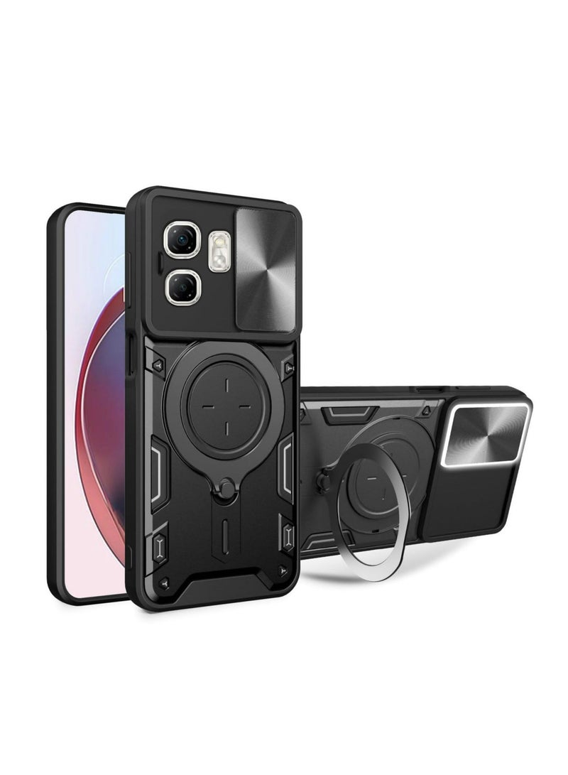 انفينيكس الذكية 9 / 9hd / hot50i حالة الهاتف المحمول ، عدسة الكاميرا انزلاق الغطاء ، 360 درجة قوس الدورية خاتم ، الوفير ، صدمة برهان حالة الهاتف المحمول ، متوافق مع انفينيكس الذكية 9 / hot50i حالة الهاتف المحمول المغناطيسي الأسود - Image 1