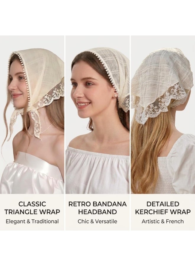 2 Pcs Lace Head Scarf for Women Girls, Vintage Bandana Style Headband, Fashion Head Kerchief Head Wrap Daily Wear - Image 4
