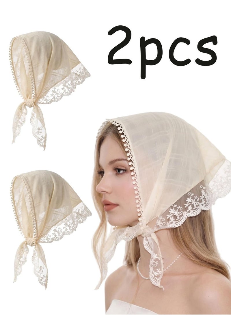 2 Pcs Lace Head Scarf for Women Girls, Vintage Bandana Style Headband, Fashion Head Kerchief Head Wrap Daily Wear - Image 1