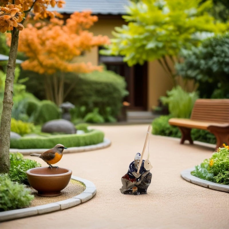 POPETPOP 2pcs Ceramic Micro Landscape Statues with Sitting Fisherman Figures, Miniature Garden Ornaments for Bonsai and Aquarium Zen Decor - Image 5
