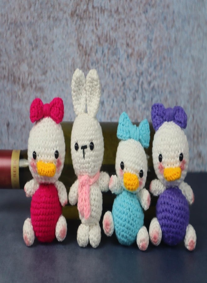 Sutra Crochet Family Toy Set | Stuffed Animal Cute Family Toys| One Bunny Rabbit & Three Daisy Duck Toy Set for Kids and Gift Purpose | Soft Toys for Baby Girl & boy - Image 1