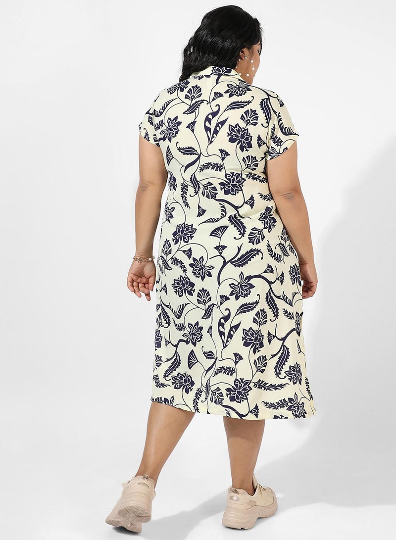 Instafab Plus Women's Off-White Dendritic Print Dress - Image 3