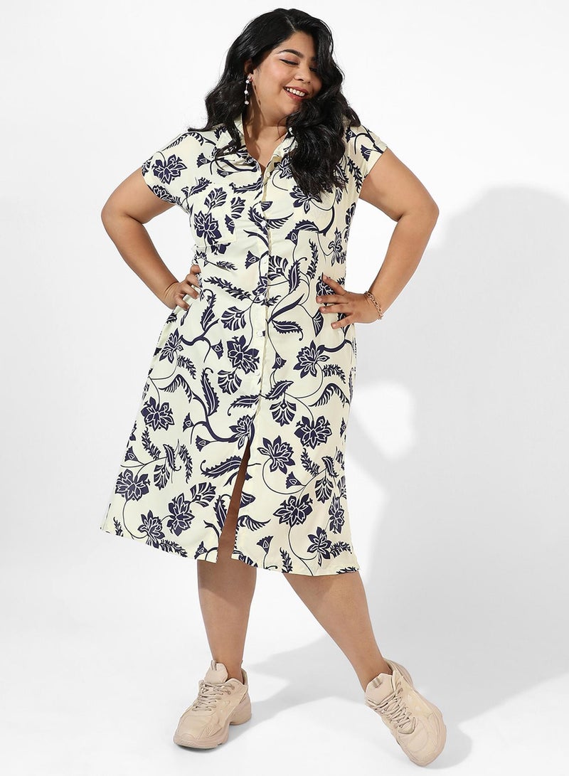 Instafab Plus Women's Off-White Dendritic Print Dress - Image 1