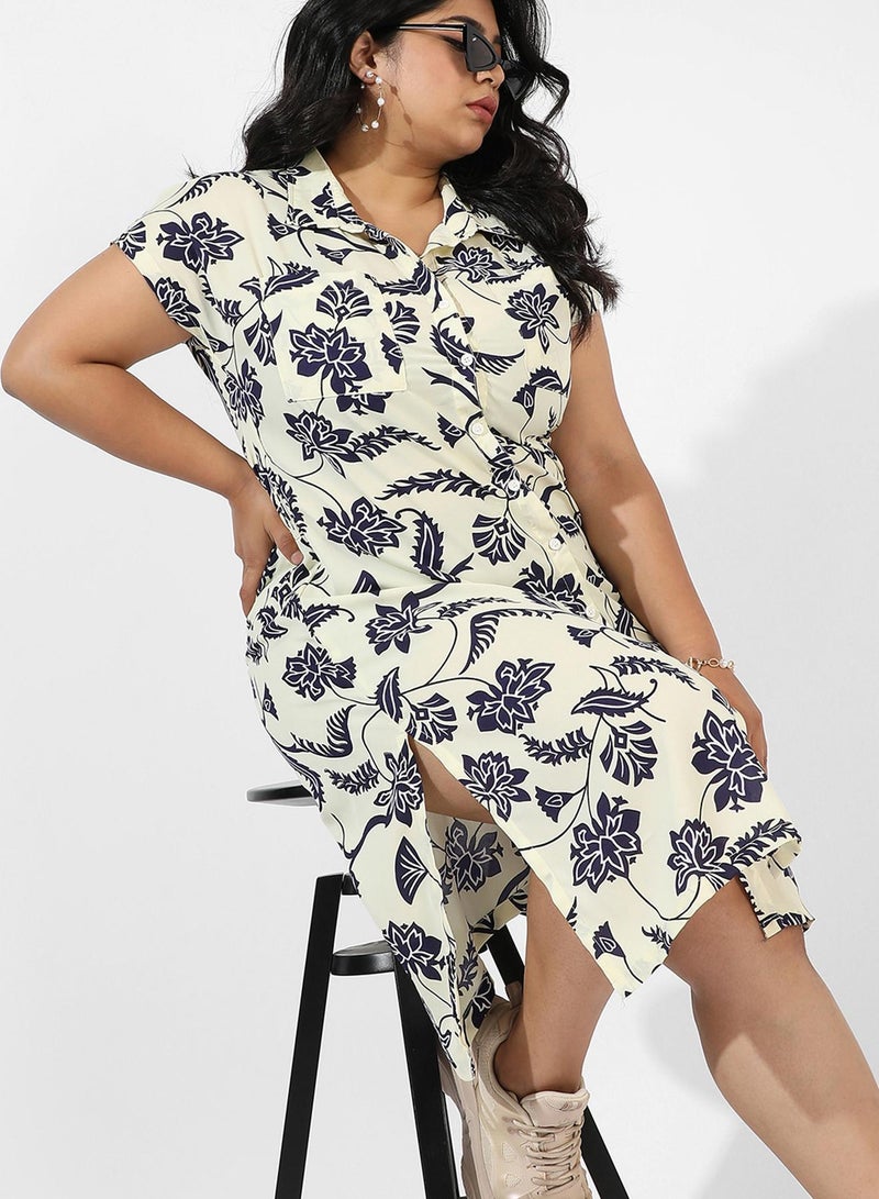 Instafab Plus Women's Off-White Dendritic Print Dress - Image 2