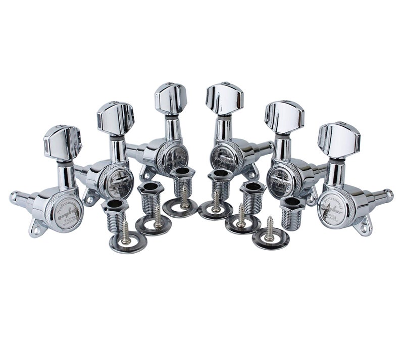 Guyker Guitar Locking Tuners (3L + 3R Handed) - 1:18 Lock String Tuning Key Pegs Machine Head with Hexagonal Handle Replacement for ST TL SG LP Style Electric, Folk or Acoustic Guitars - Chrome - Image 1