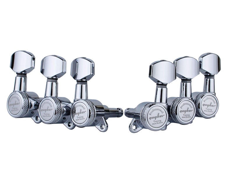 Guyker Guitar Locking Tuners (3L + 3R Handed) - 1:18 Lock String Tuning Key Pegs Machine Head with Hexagonal Handle Replacement for ST TL SG LP Style Electric, Folk or Acoustic Guitars - Chrome - Image 2