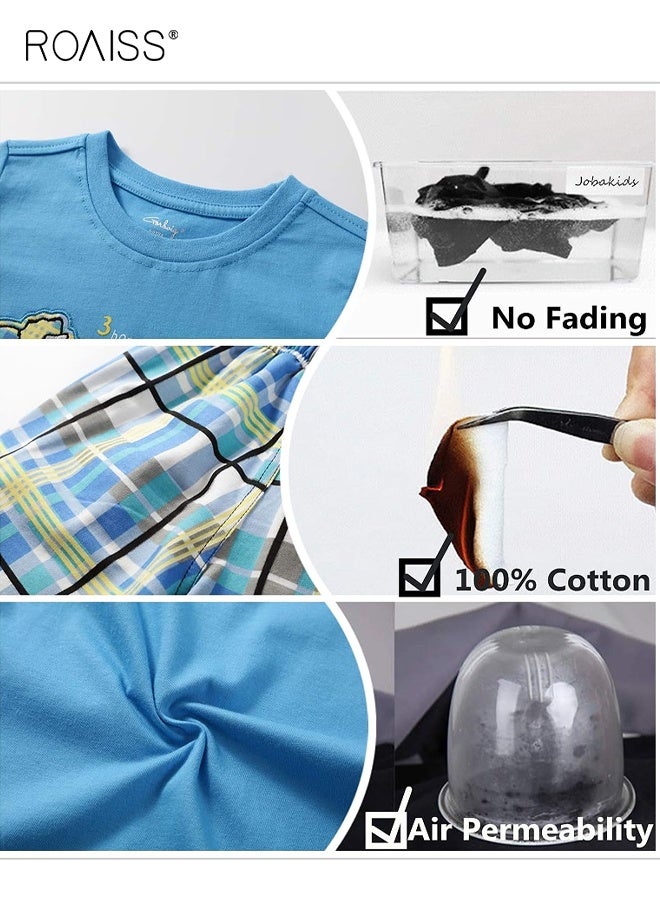 roaiss Little Boy T-Shirt and Shorts Set, Stylish 2-Piece Outfit for Toddler Boys, Summer Cotton Outfit with Dinosaur Pattern Top and Drawstring Shorts, Perfect for Daily Wear or Various Occasions  - Image 2