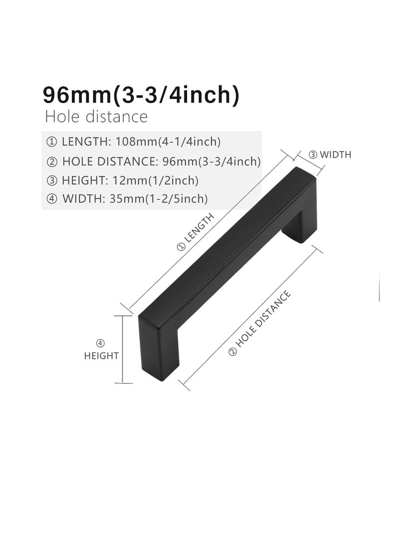 FIRST PRO Cabinet Pulls Matte Black | Cabinet Handles Square Drawer Pulls Hole To Hole 96mm and Full Length 108 mm | Stainless Steel Kitchen Door Cupboard Cabinet Handles | Drawer Hardware Handles  - Image 2
