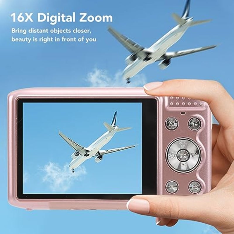 LICAEVEY Digital Camera, 4K 58MP Full HD 16X Zoom Fixed Focal Macro Timed Photography Digital Video Camera, Portable Compact Digital Camera for Teens Adult Beginner and Pink - Image 3