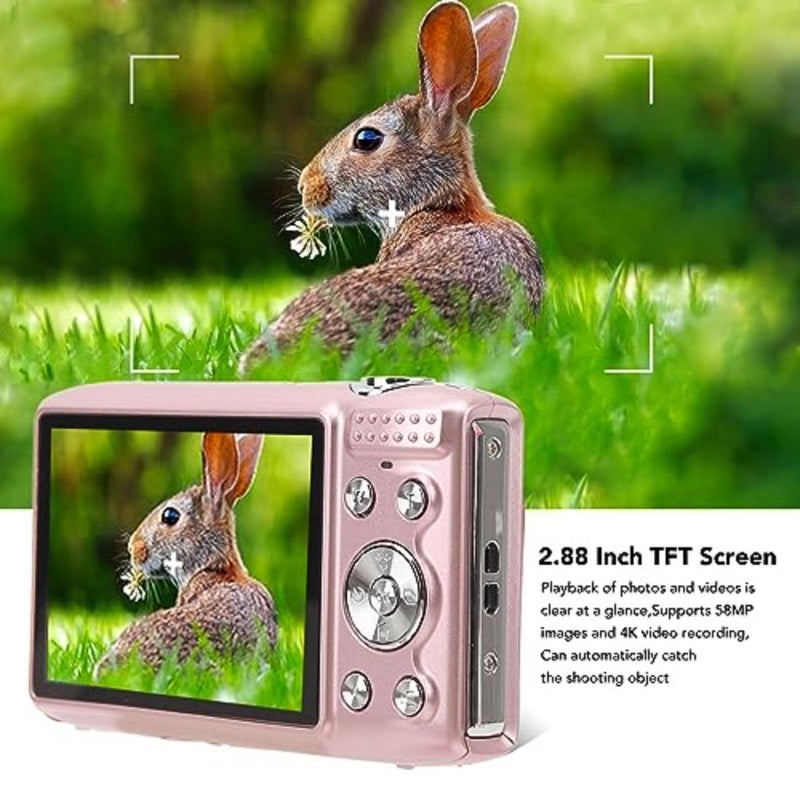 LICAEVEY Digital Camera, 4K 58MP Full HD 16X Zoom Fixed Focal Macro Timed Photography Digital Video Camera, Portable Compact Digital Camera for Teens Adult Beginner and Pink - Image 2