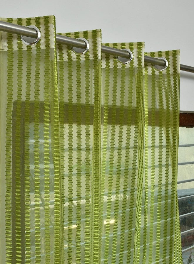 YUKANY Zig Zac Tissue Transparent Plain Net Sheer Door & Windows Grommets Curtains | Parda | Pack of 2 (Pista Green, 4 x 8 ft) - Image 1