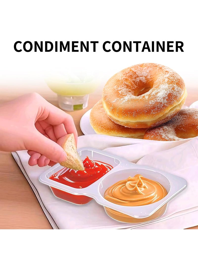 Relex 10PCS Double Compartment Condiment Containers with Lids,Reusable Snack Container With Lids 2 Compartments for to-go Sauce,Sampling with Box Package,Transparent Color - Image 2