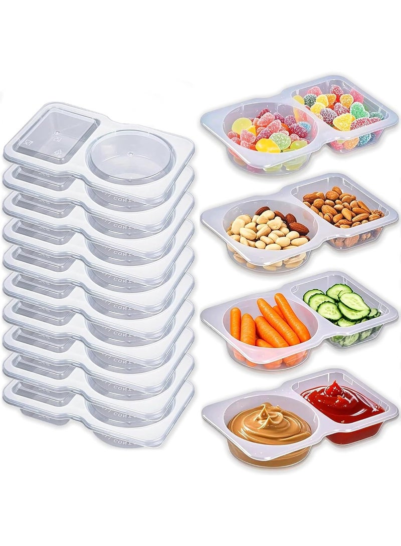 Relex 10PCS Double Compartment Condiment Containers with Lids,Reusable Snack Container With Lids 2 Compartments for to-go Sauce,Sampling with Box Package,Transparent Color - Image 1