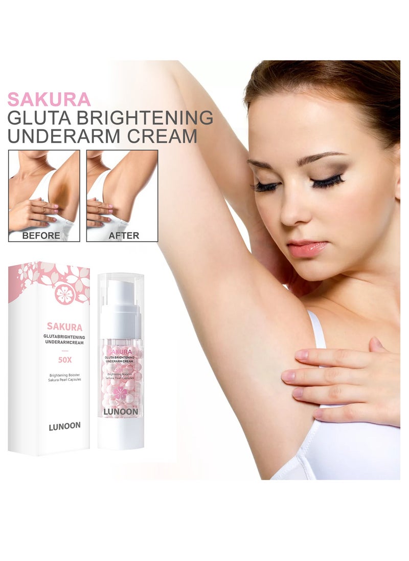 LUNOON Sakura Underarm Whitening Cream, Sakura Gluta Brightening Booster Cream, Sakura Pearl Capsule, Brightening Booster Sakura Pearl Capsules, Sakura Gluta Brightening Underarm Cream (1pcs)  - Image 1