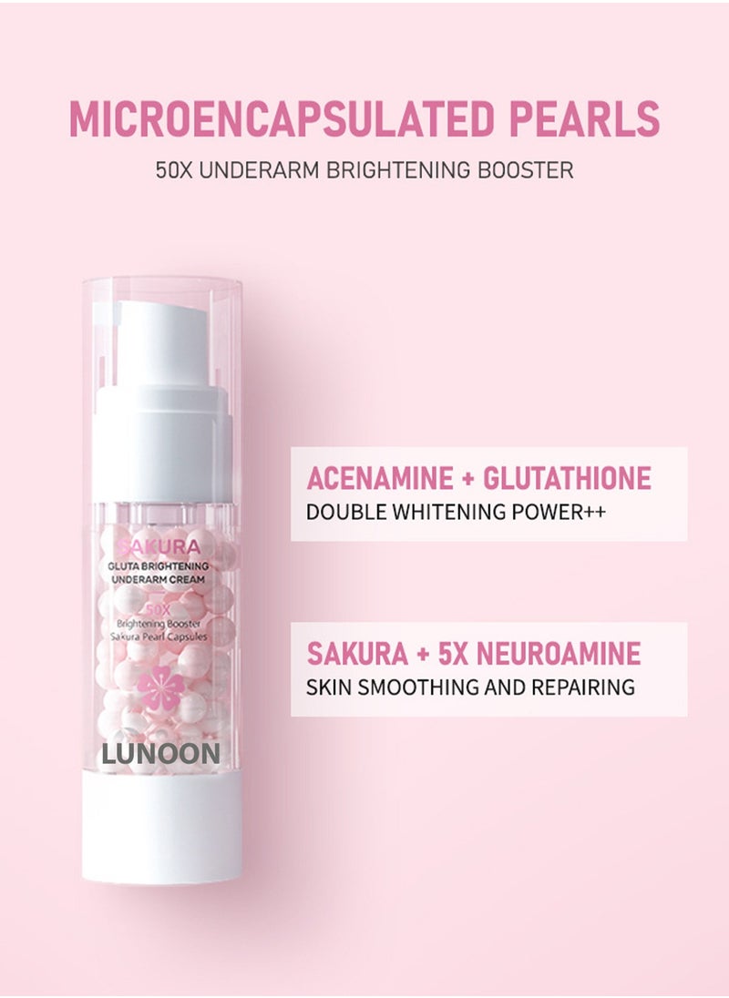 LUNOON Sakura Underarm Whitening Cream, Sakura Gluta Brightening Booster Cream, Sakura Pearl Capsule, Brightening Booster Sakura Pearl Capsules, Sakura Gluta Brightening Underarm Cream (1pcs)  - Image 2