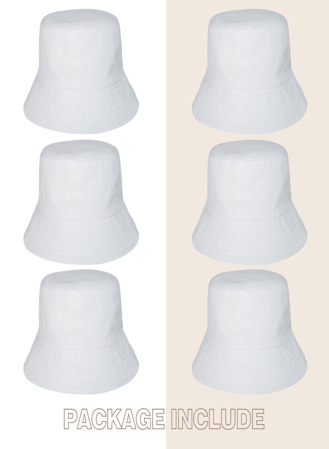 Lnrueg 6 Pcs White Bucket Hats Bulk, Sublimation Hats Blank Beach Fishing Cap for Women Men, Two Sided White, 22 Inches Circumference - Image 2