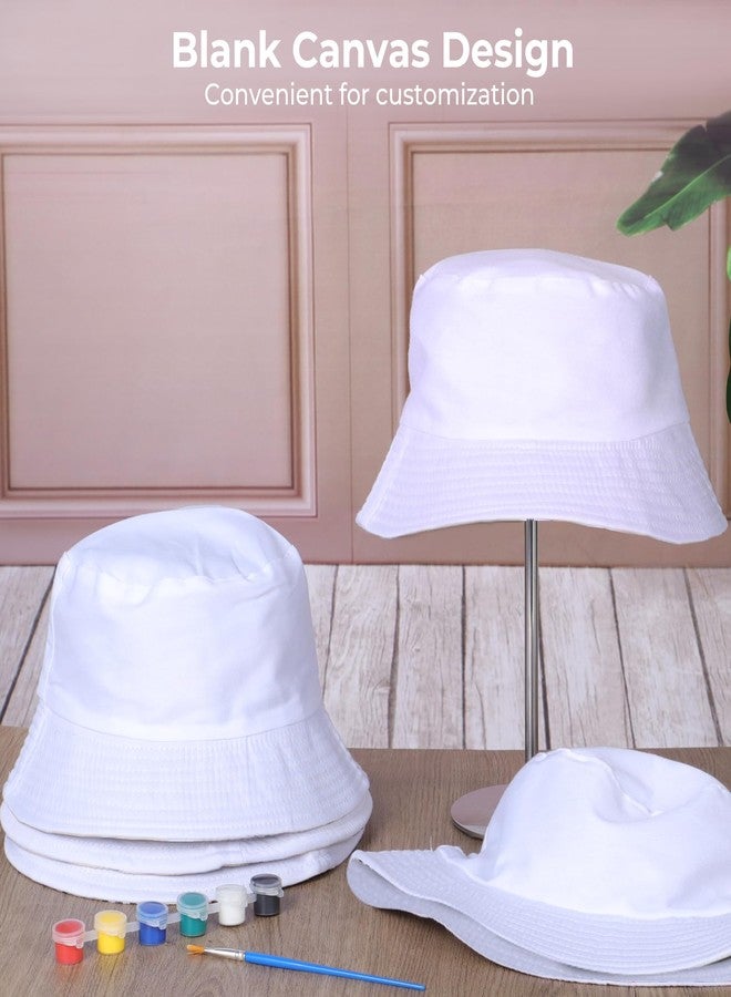 Lnrueg 6 Pcs White Bucket Hats Bulk, Sublimation Hats Blank Beach Fishing Cap for Women Men, Two Sided White, 22 Inches Circumference - Image 3