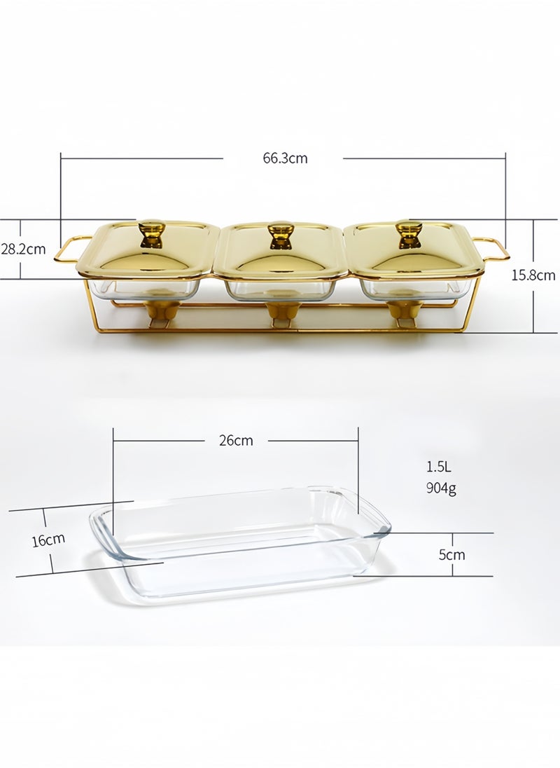 GGEROU 3 In 1 Food Warmer, Catering Buffet Servers And Heaters, Stainless Steel Hot Pot Buffet Set With Glass Viewing Lid And Built In Lid Holder, 1.5L  - Image 5