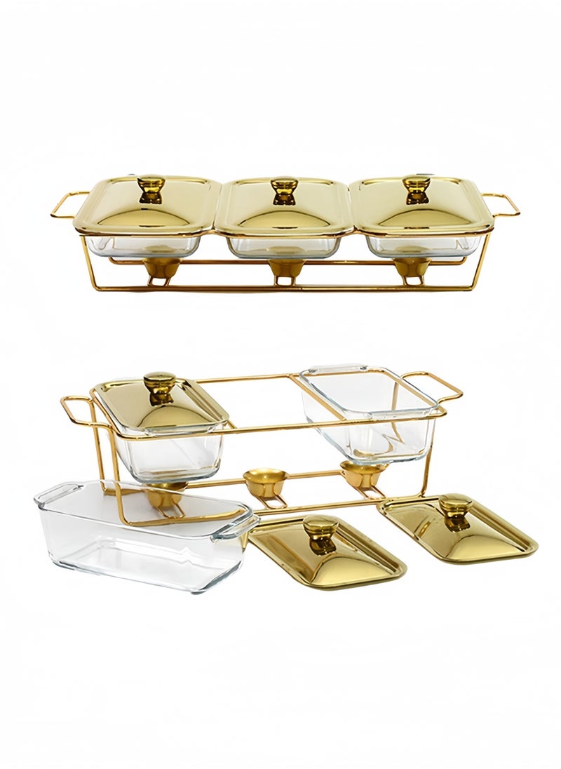 GGEROU 3 In 1 Food Warmer, Catering Buffet Servers And Heaters, Stainless Steel Hot Pot Buffet Set With Glass Viewing Lid And Built In Lid Holder, 1.5L  - Image 1