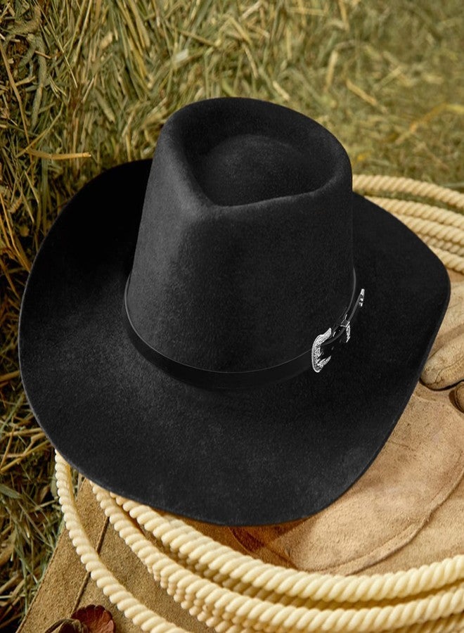 RainFlowwer Jet Black Leather Cowboy Hat Bands for Men Women Western/Fedora/Panama Hat Belts Cowgirl Hatbands Cowboy Supply Hand Made Replacement - Image 2