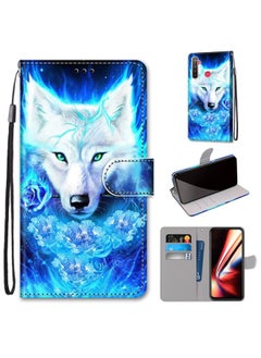 HuHa Case Cover For Realme 5 / 5s / 5i / C3 / C3i / 6i / Narzo10 / 10A / 20A Coloured Drawing Cross Texture Horizontal Flip PU Leather Case with Holder & Card Slots & Wallet & Lanyard White Kitten 