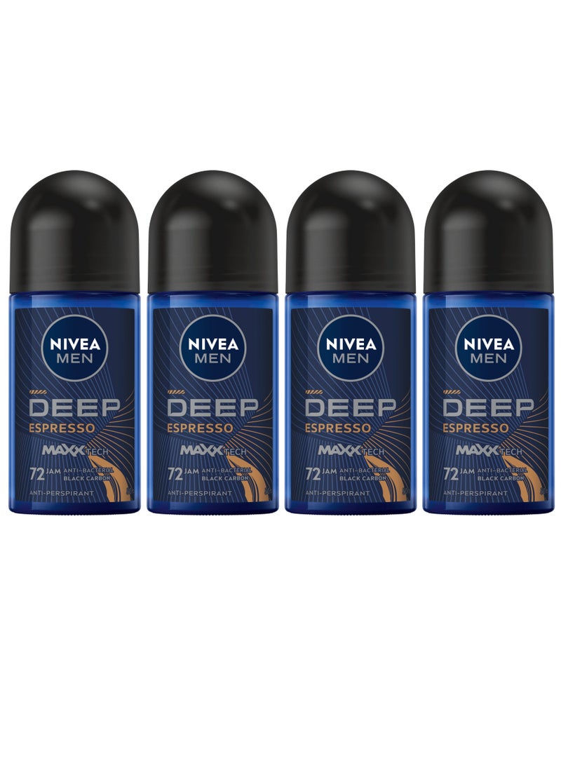 نيفيا 4 عبوة مزيل العرق رول أون للرجال دييب بلاك كربون 50 مل - Image 1