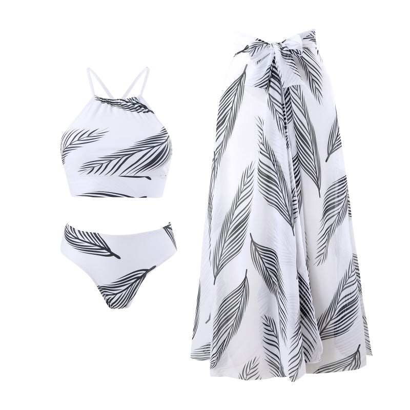 Bikini Set Swimsuit Wrap Dress Beach Dress Vintage Chiffon Blouse Spa Swimming Bikini - Image 1