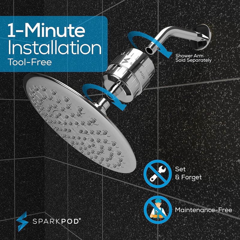 SparkPod Luxury Filtered Shower Head Set 23 Stage Shower Filter - Reduces Chlorine and Heavy Metals - High Pressure Showerhead Filter (9.5" Round, Luxury Polished Chrome) - Image 4