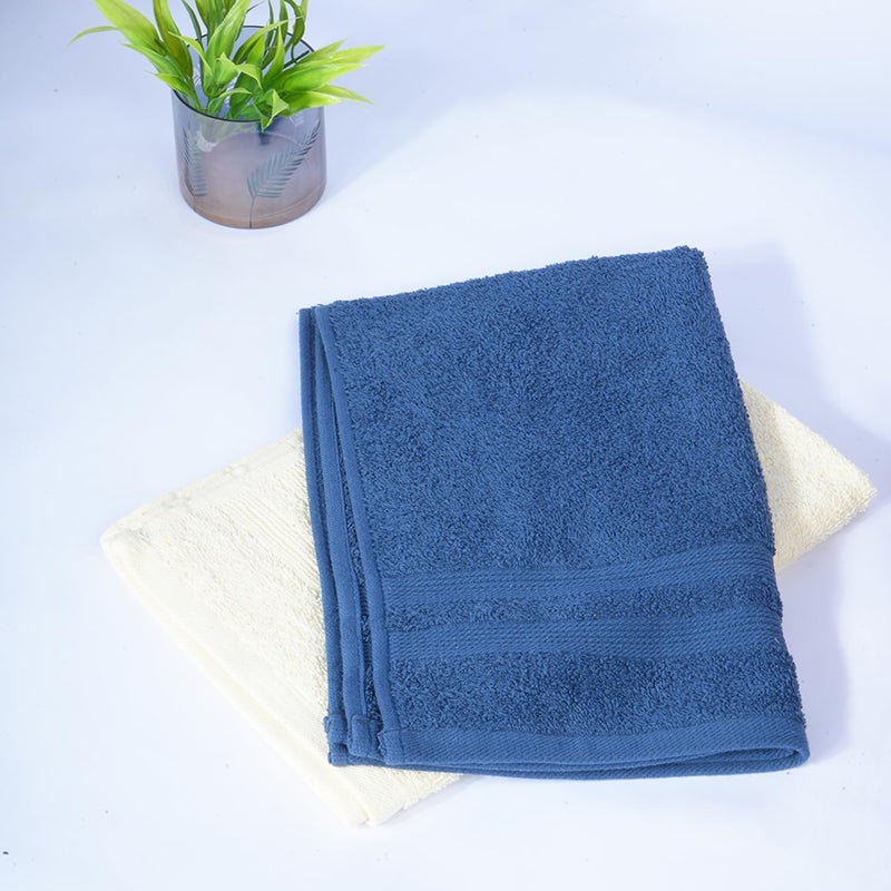 Kuber Industries 525 GSM Cotton Hand Towels |Super Soft, Quick Absorbent & Anti-Bacterial|Gym & Workout Towels|Pack of 2 (Blue & Ivory) - Image 2