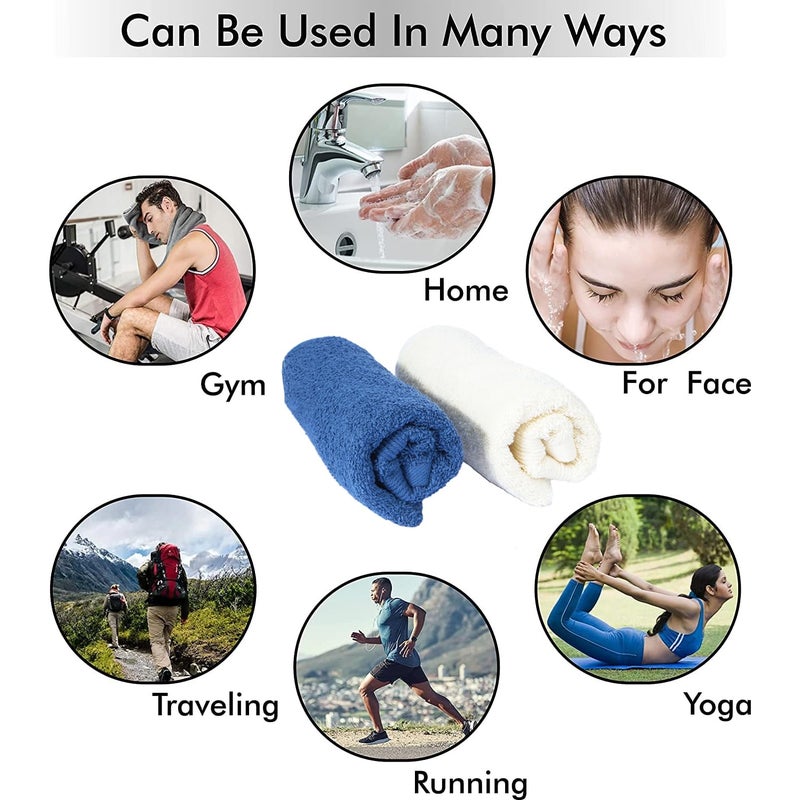 Kuber Industries 525 GSM Cotton Hand Towels |Super Soft, Quick Absorbent & Anti-Bacterial|Gym & Workout Towels|Pack of 2 (Blue & Ivory) - Image 4
