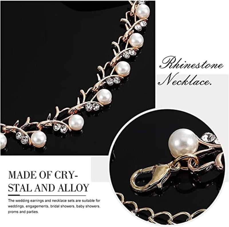 Pearl Bride Wedding Jewelry Set, Crystal Bridal Necklace Bracelet Earrings Sets, Rhinestone Choker Necklace Prom Costume Jewelry Set, for Women and Girls - Image 4