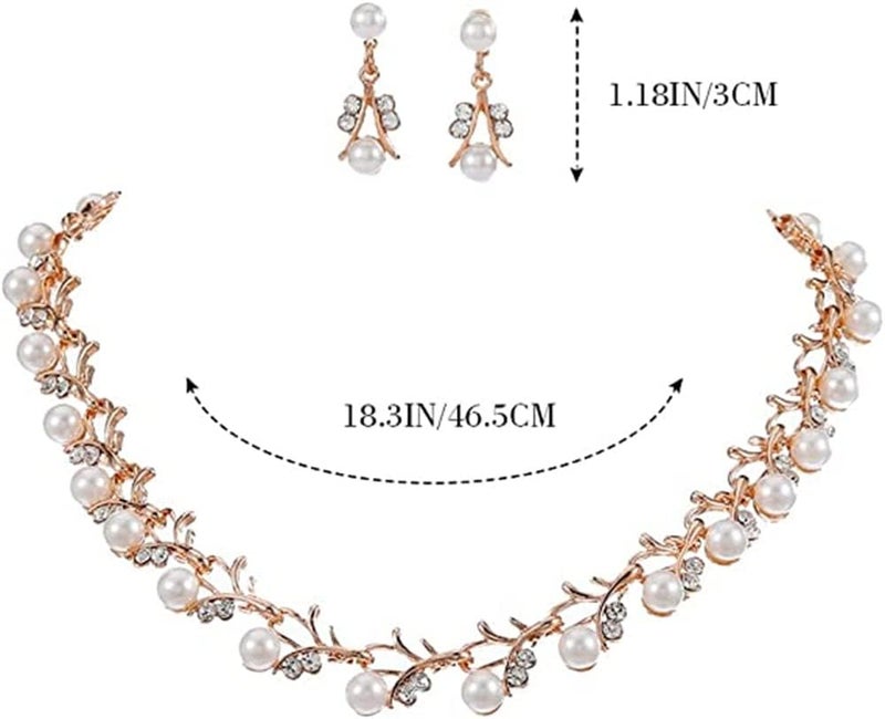Pearl Bride Wedding Jewelry Set, Crystal Bridal Necklace Bracelet Earrings Sets, Rhinestone Choker Necklace Prom Costume Jewelry Set, for Women and Girls - Image 5