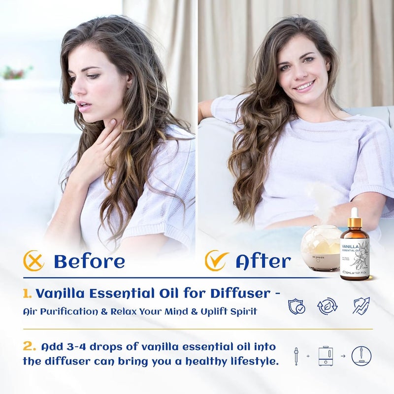 Vanilla Essential Oil, Natural Aromatherapy Oil for Face, Candle Making, Body Oil, Aromatherapy Diffuser, Humidifier, Sleep, Skin Hair 1 Fl Oz, 30ML - Image 2