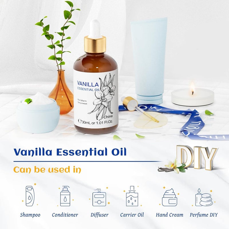 Vanilla Essential Oil, Natural Aromatherapy Oil for Face, Candle Making, Body Oil, Aromatherapy Diffuser, Humidifier, Sleep, Skin Hair 1 Fl Oz, 30ML - Image 5