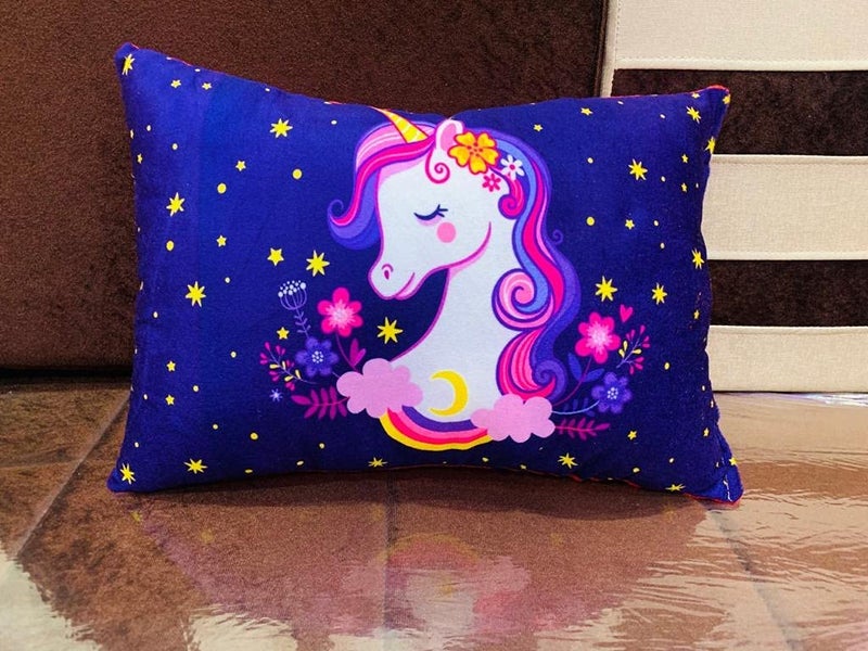 NISHOMES Velvet Unicorn Design Printed Kids Cartoon Pillow Fiber Filled Size 12x18 Inches (Blue) - Image 2