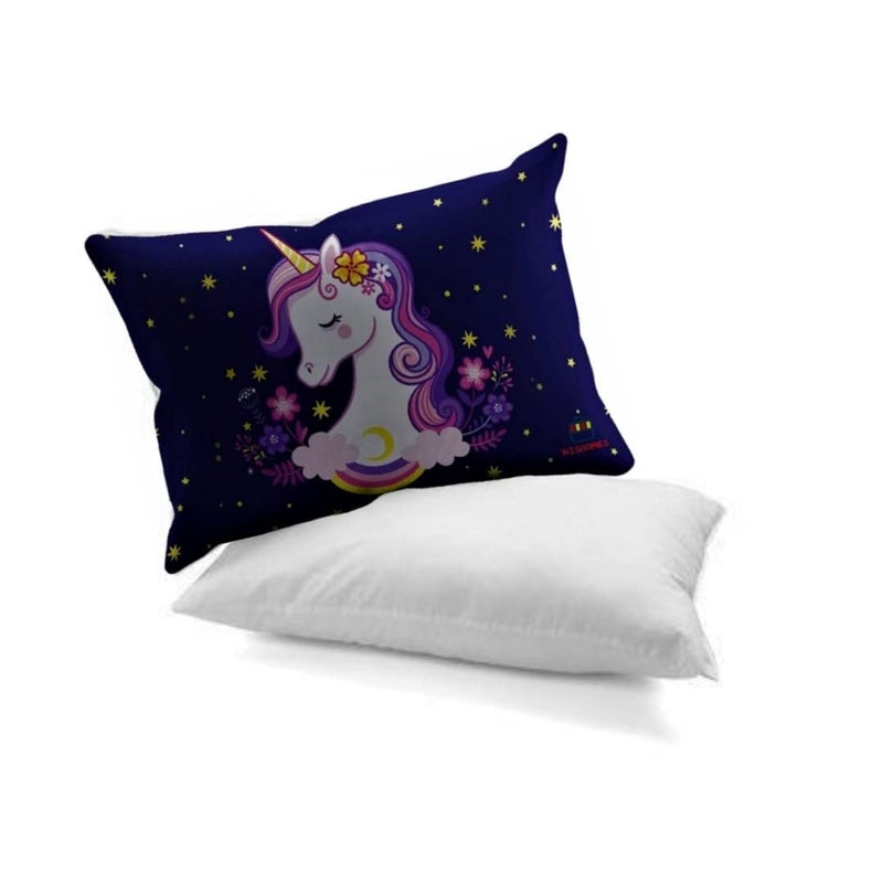 NISHOMES Velvet Unicorn Design Printed Kids Cartoon Pillow Fiber Filled Size 12x18 Inches (Blue) - Image 1