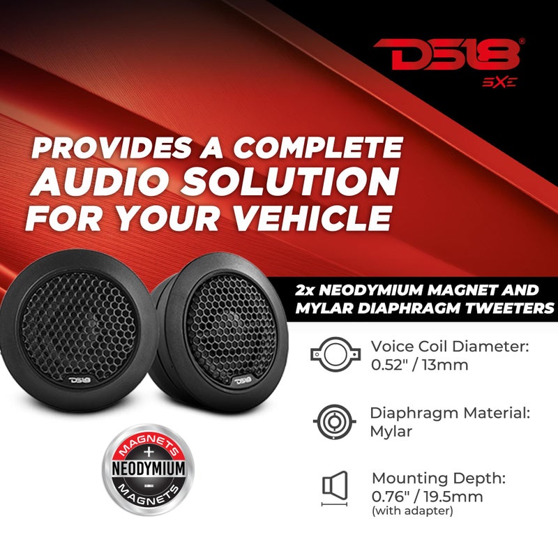 DS18 S65C Select 6.5" 2-Way Component Speaker Set 200 Watts 4-Ohm, Grill Included, Pair - 6.5" Door Speakers 2-Way with 1.5" Tweeters and 2X Passive Crossovers, Component Speaker System - Set of 2 - Image 3