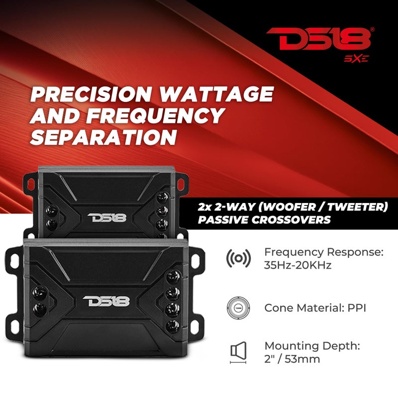 DS18 S65C Select 6.5" 2-Way Component Speaker Set 200 Watts 4-Ohm, Grill Included, Pair - 6.5" Door Speakers 2-Way with 1.5" Tweeters and 2X Passive Crossovers, Component Speaker System - Set of 2 - Image 4