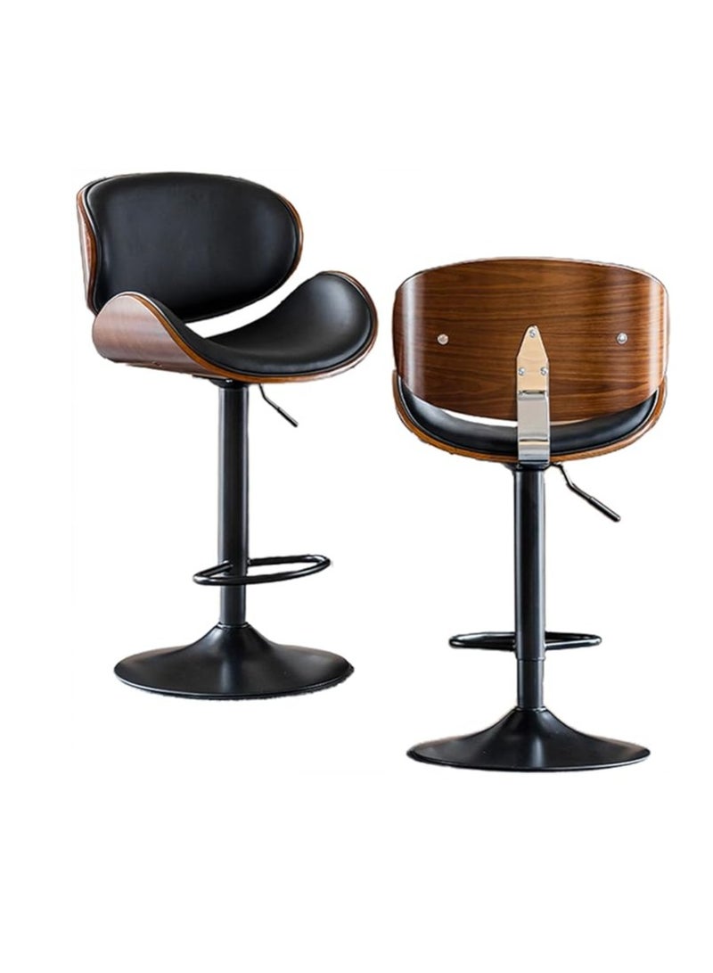 كول بيبي كراسي بار، كراسي بار جلدية خفيفة، مكتب استقبال منزلي فاخر، كراسي مرتفعة، مقاعد دوارة قابلة للتعديل، مقاعد مرتفعة، ظهر منخفض، جزيرة مطبخ، غرفة طعام، قطعة واحدة (أسود) - Image 1