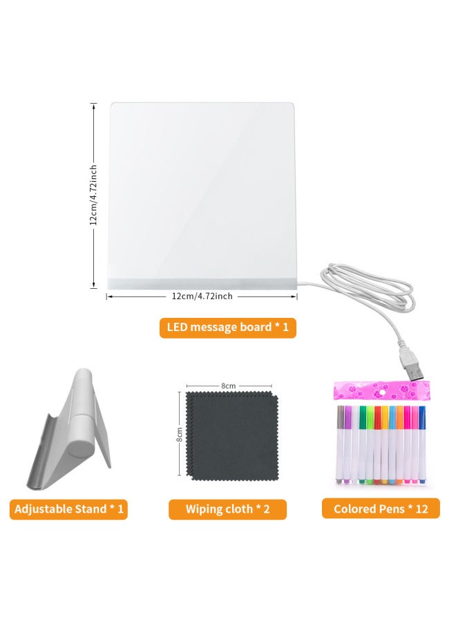 Creative DIY Nightlight Sketchboard Fluorescent Board Erasable Bracelet Children's Hand-painted Message Board Luminescent Board-Specification:12x12cm 12 Pens - Image 1