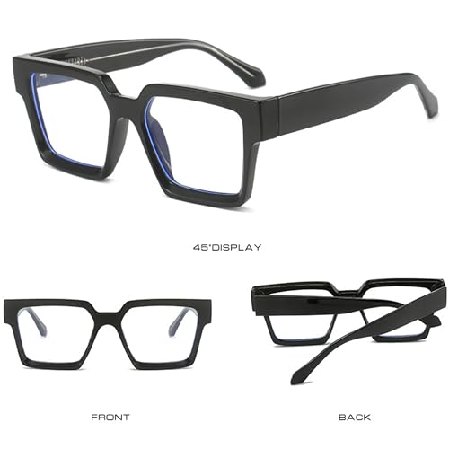 Kursan Square Black Glasses for Women Men Retro Oversized Thick Frame Clear Lens Eyeglasses (Bright Black) - Image 5